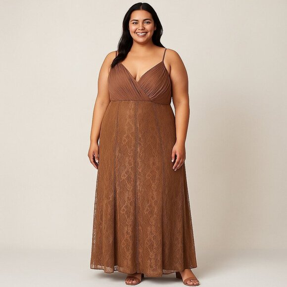 Lane Bryant Plus Size 16 Brown Lace Maxi Dress NWT Formal Gown Evening Wedding - Picture 1 of 12